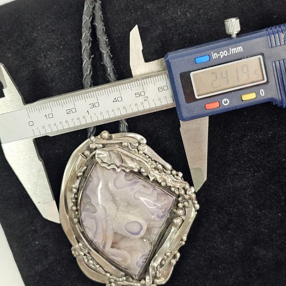 Stan Davidson Sterling Silver Brutalist Modernist Bolo Tie Large Stone 97g - Picture 7 of 13